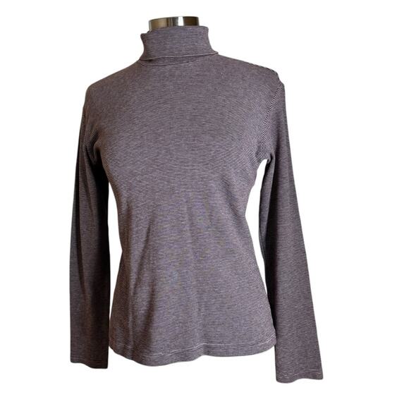 Uniqlo Soft Touch Cotton Burgundy Striped Turtleneck Long Sleeve Top Womens XS‎ - Picture 1 of 9